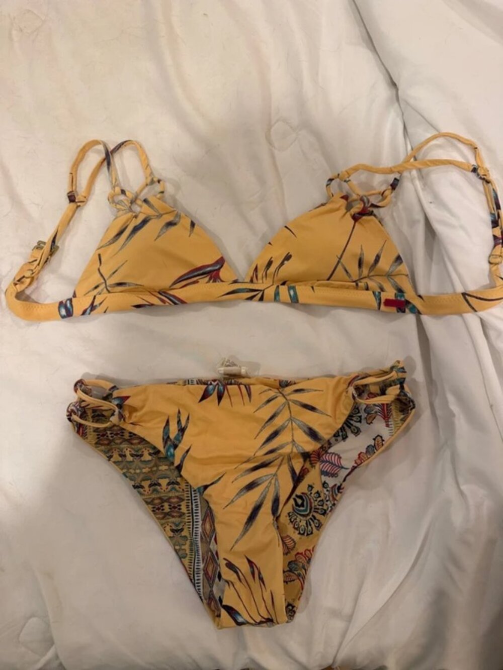 ROXY Small Yellow Patterned Reversable Bathing Suit